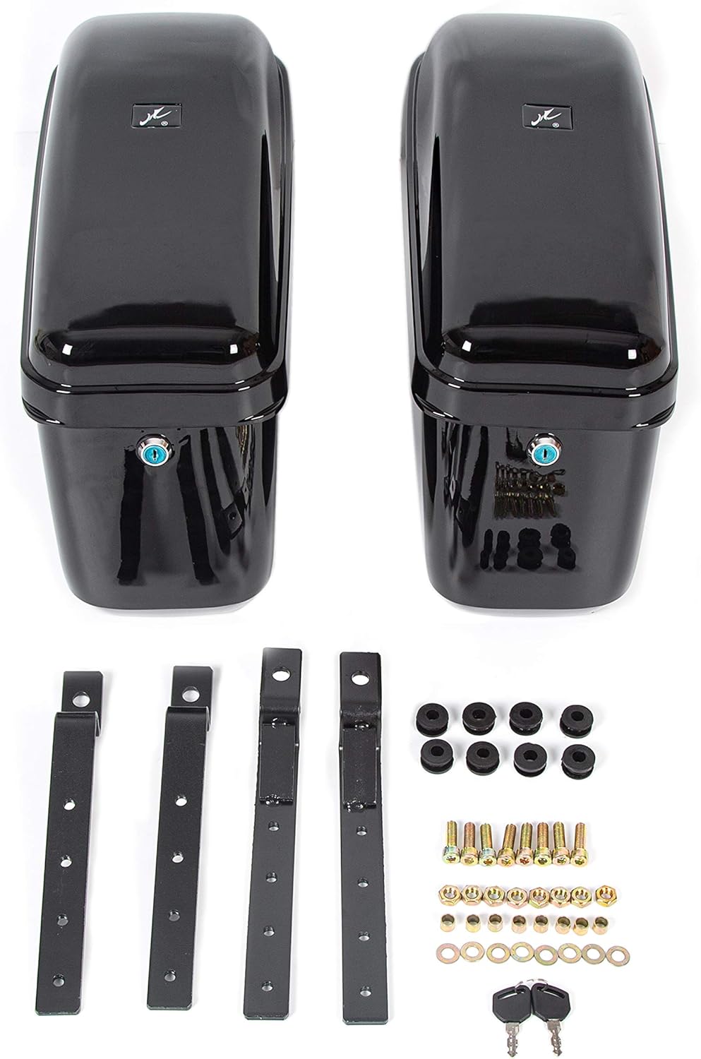 Hard Motorcycle Saddle Bags Saddlebags w/Mounting Kit Compatible with Harley Davidson Honda Shadow Kawasaki Vulcan VN Black Hard Trunk Saddlebags GA-B