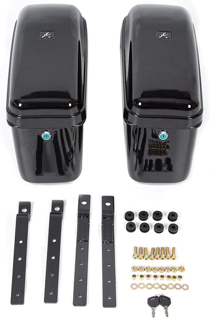 Hard Motorcycle Saddle Bags Saddlebags w/Mounting Kit Compatible with Harley Davidson Honda Shadow Kawasaki Vulcan VN Black Hard Trunk Saddlebags GA-B