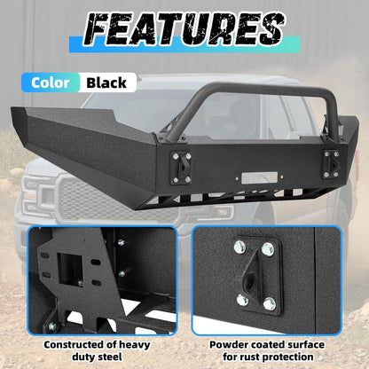 Front Bumper Assembly Compatible with 1999-2004 Ford F250 F350 F-250 F-350 Super Duty Steel Powder Coated w/Winch Plate Two Packages LYAM-X1255A+LYAM-X1255B