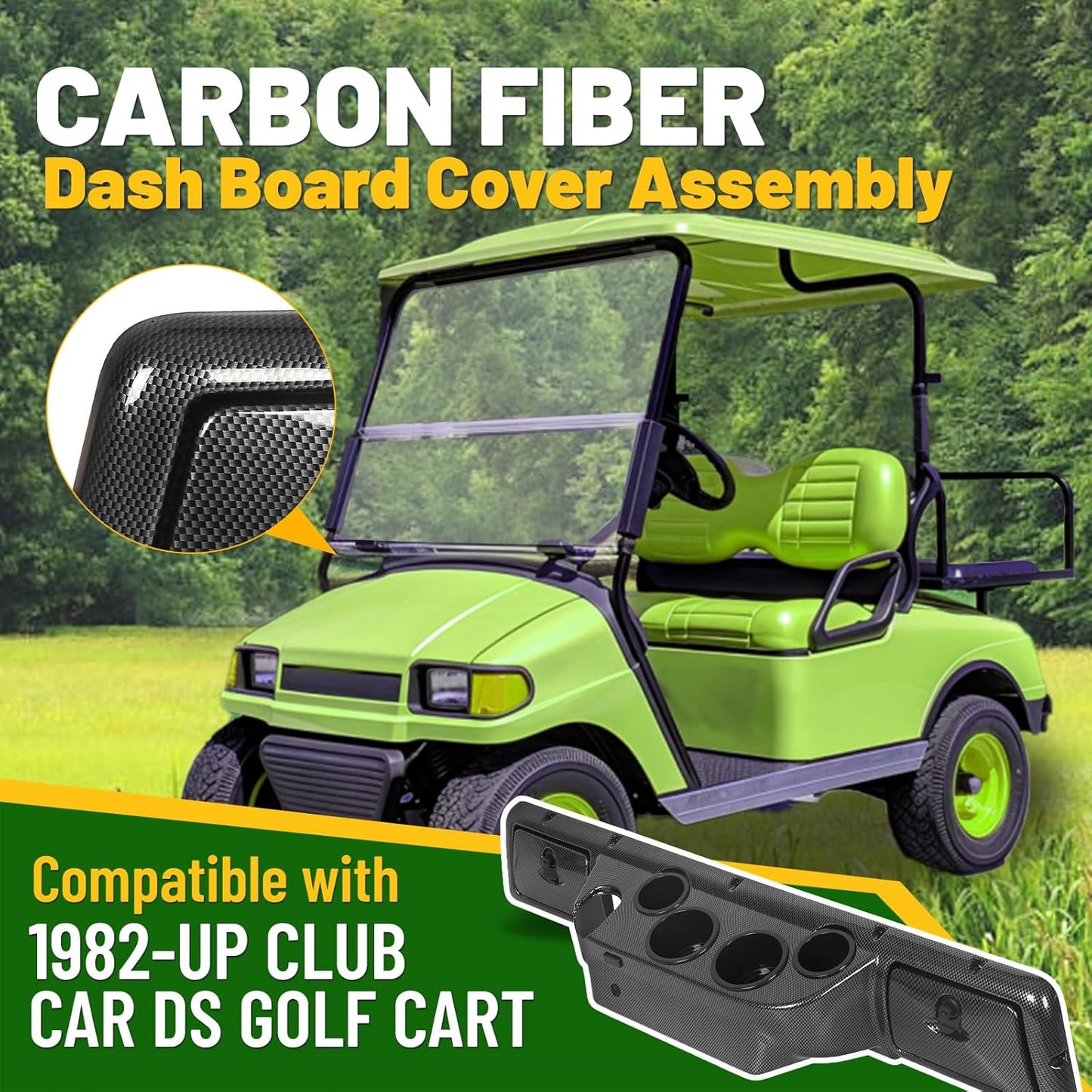 Dash Board Cover Assembly Compatible with 1982-Up Club Car DS Golf Cart Carbon Fiber Style Glove Boxes 4 Cup Holders (DS Models ONLY) LYMP-057