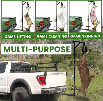 Truck 2inches Hitch Game Hunting Hoist, 600LB Big Game Hunting Deer Hoist, Include Gambrels Winch for Skinning or Cleaning Game, Winch Lift Gambrel Set 360 Degree Swivel Hitch Mounted LYOM-039