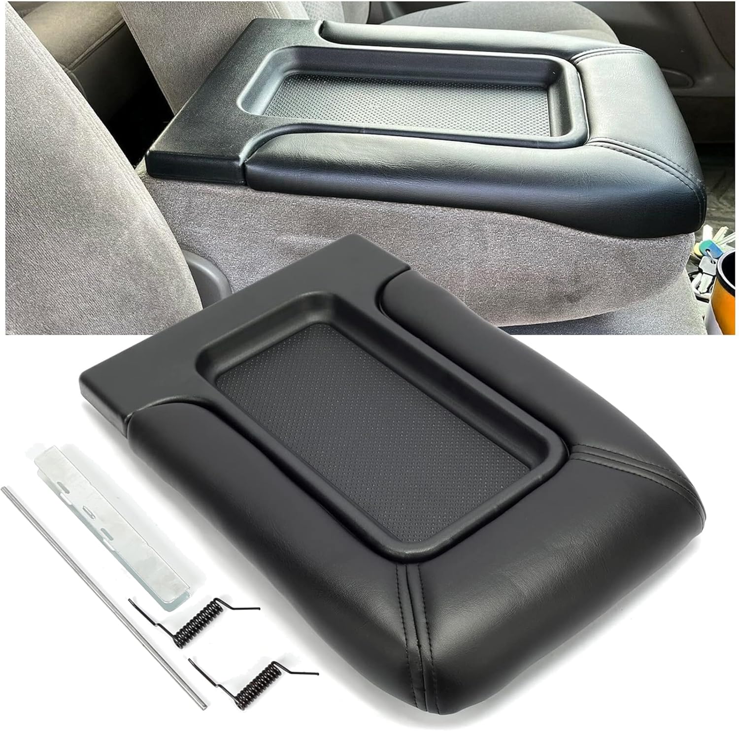 Center Console Armrest Lid Compatible with 1999-2007 Chevy Silverado Tahoe Avalanche Suburban GMC Sierra Yukon Escalade Armrest Latch Organizer Cover Replacement for 19127364 LYAP-249