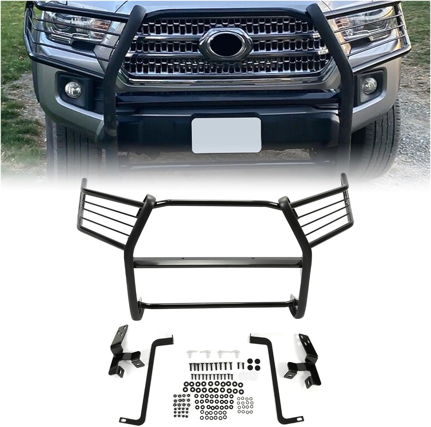 Front Brush Guard Bumper Grille Compatible with 2016-2023 Toyota Tacoma Bull Bar Brush Push Bar Guard Protector Powder Coated Black Steel Exterior Accessories LYAM-139S