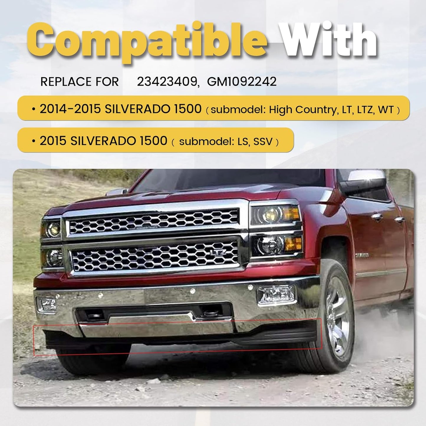 Front Lower Valance Panel Apron Compatible with 2014 2015 Silverado 1500 Air Dam Bumper Deflector Replace for GM1092242 23423409 LYAP-047S