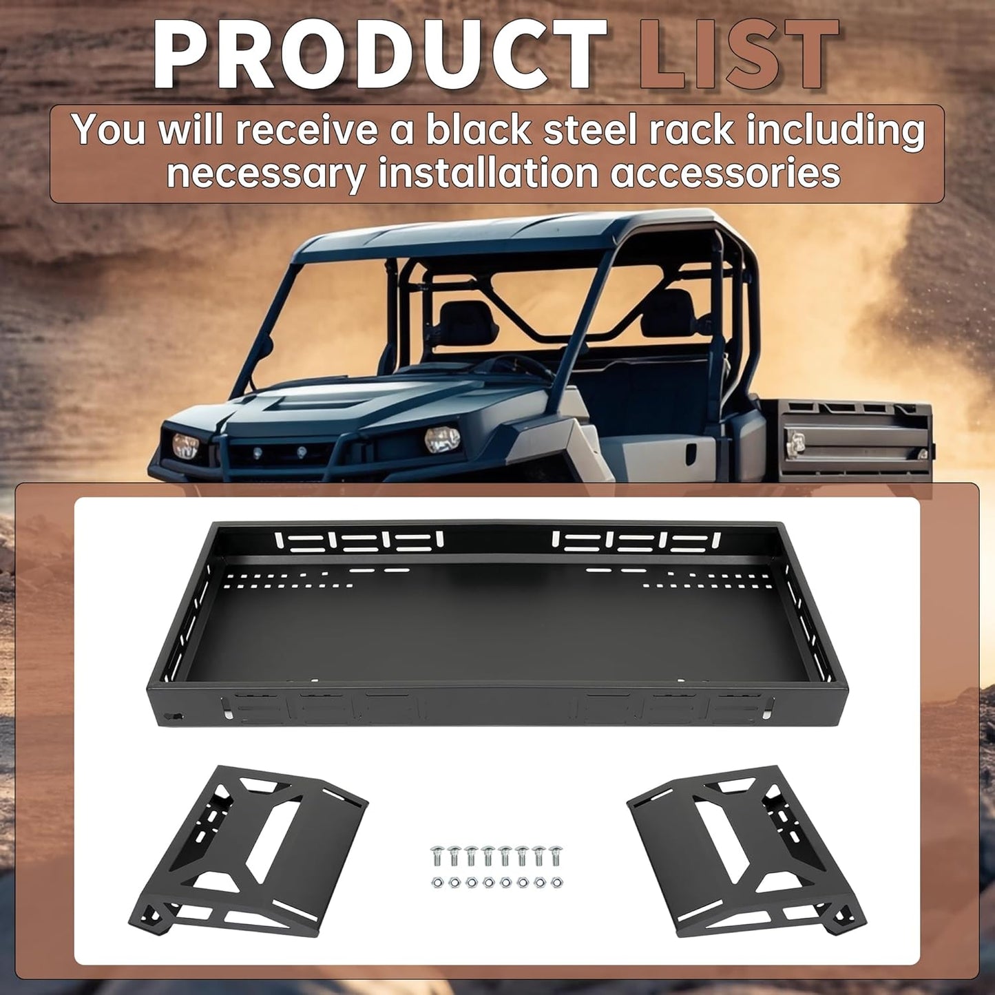 Overbed Cargo Rack UTV Compatible with Fully Adjustable Mounting Brackets Accommodate Bed Rail Widths from 39.7inches - 56.3inches (Inside Width) Full-Bed Rack LYMM-206S