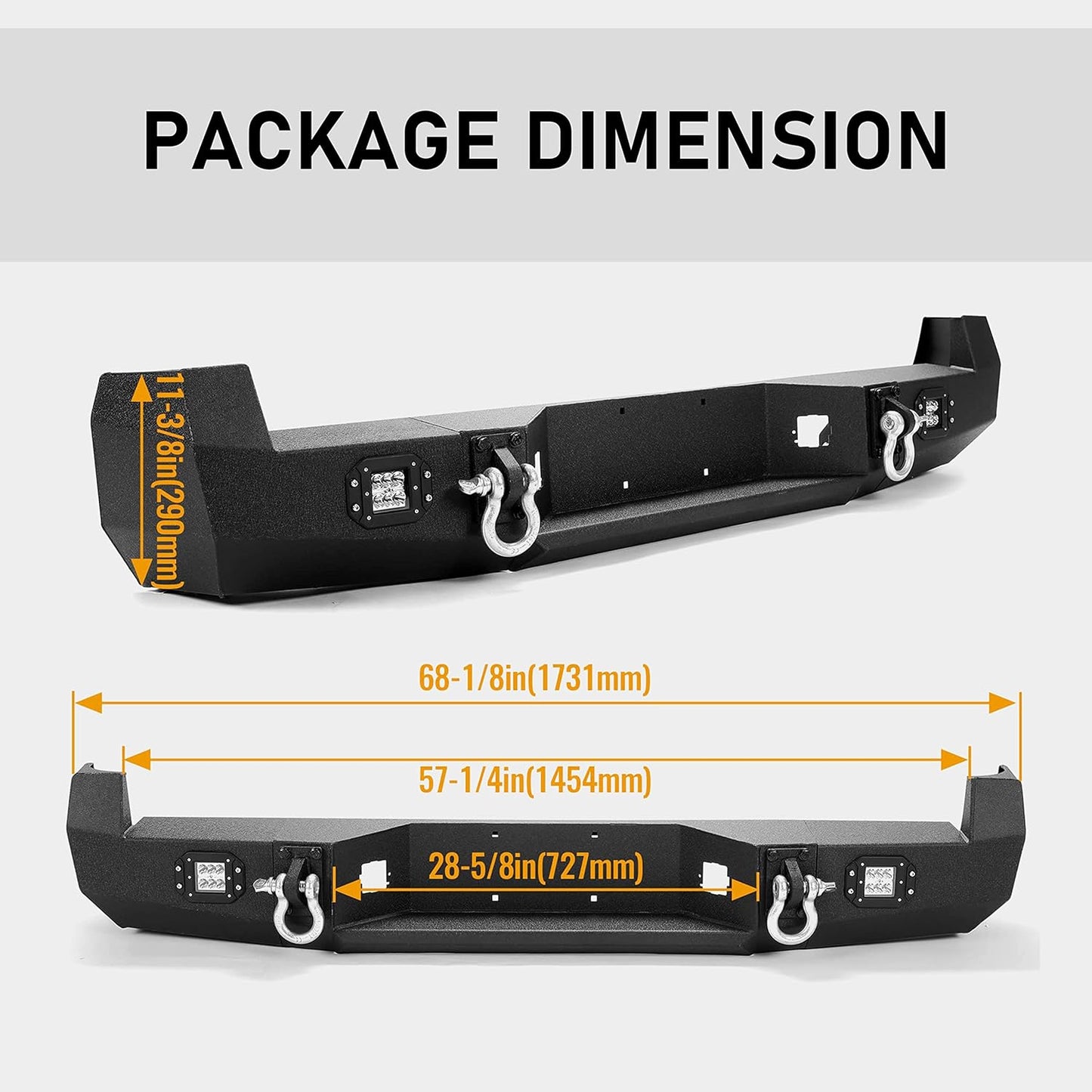 Rear Bumper Compatible with 2005-2015 Toyota Tacoma w/ 18W Led Lights License Plate D-Rings Step Bumper Steel Powder Coated Black LYAM-032SA+LYAM-032SB