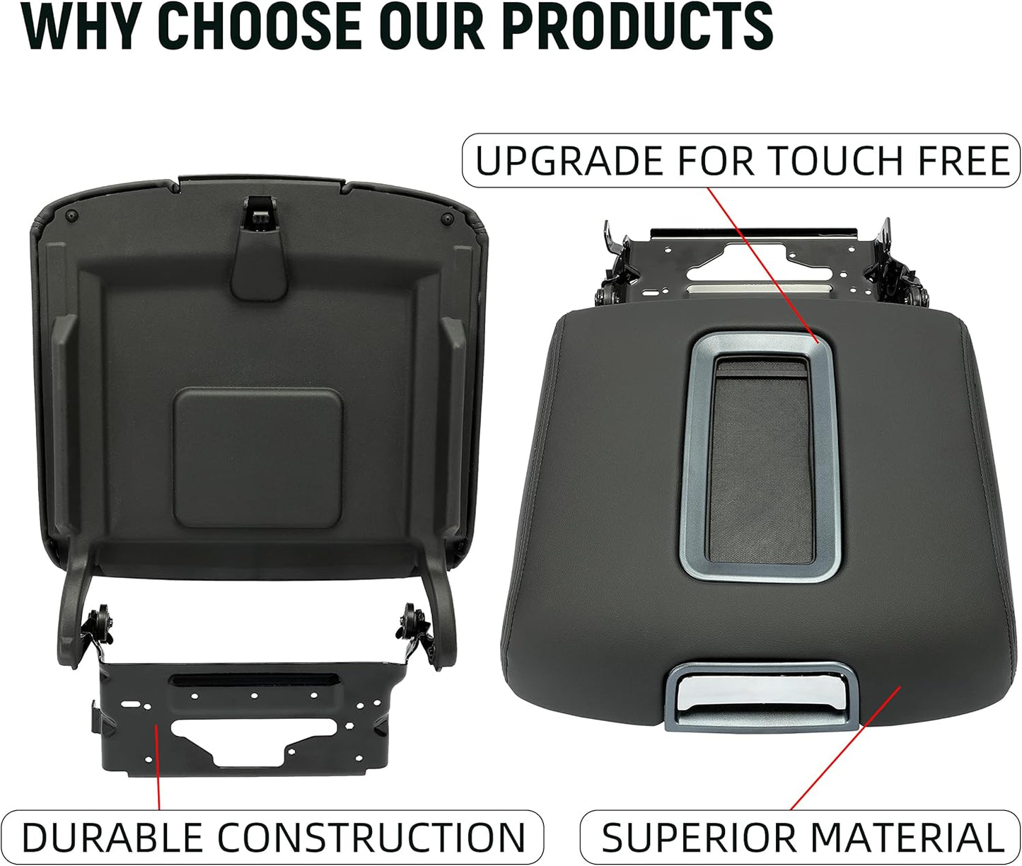 Center Console Armrest Lid Compatible with 2014-2018 Chevrolet Silverado/GMC Sierra, 2015-2020 Tahoe Yukon Suburban Replace for 0227083AA L0227083AA w/Steel Bracket Black Artificial Leather LYCP-014