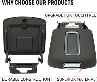 Center Console Armrest Lid Compatible with 2014-2018 Chevrolet Silverado/GMC Sierra, 2015-2020 Tahoe Yukon Suburban Replace for 0227083AA L0227083AA w/Steel Bracket Black Artificial Leather LYCP-014