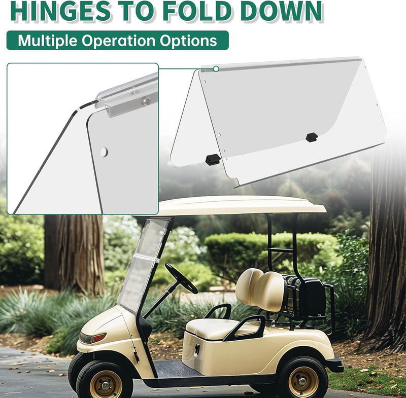 Windshield Compatible with 1982-2000.5 Club Car DS Clear Fold Down Impact Resistant Golf Cart DS Model Approximate dimensions 39.25inchesW X 36.75inchesH B23-61-C