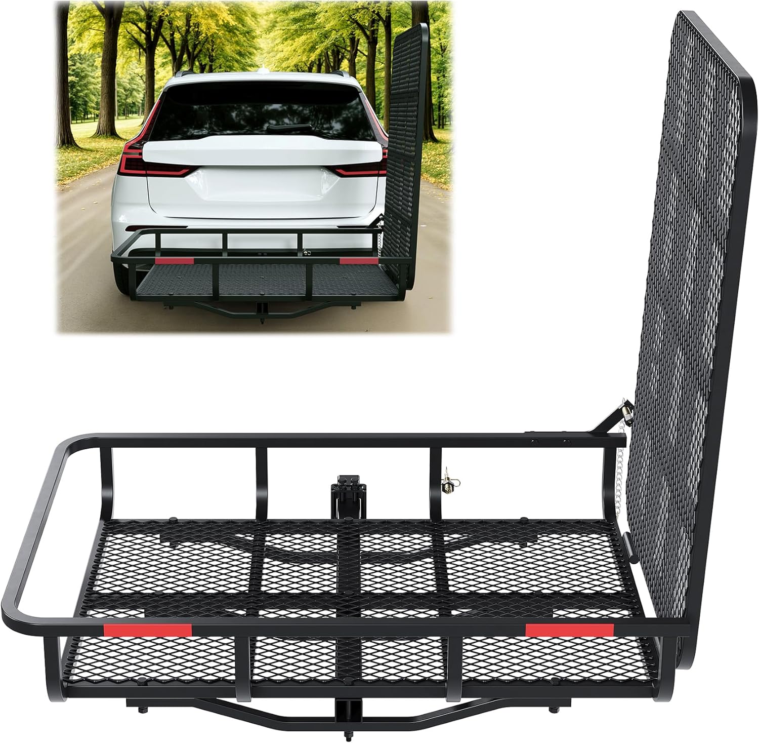 Hitch Mount Mobility Carrier with Loading Ramp for Scooter, Lawn Mower, Snow Blower, Equipment Hauler 500lb Capacity Basket-Style LYA-033S