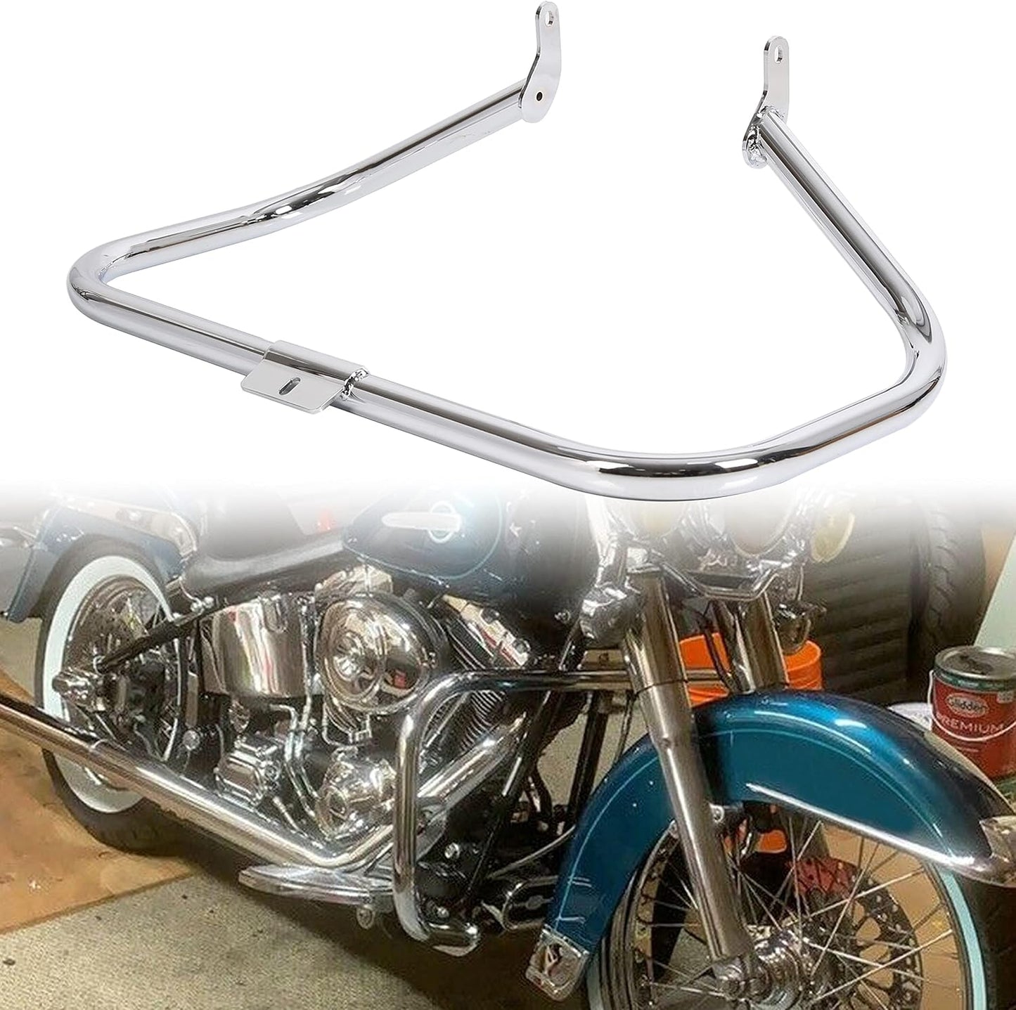 Chrome Engine Guard Highway Crash Bar Compatible with 2000-2017 Harley Heritage Softail Fat Boy Springer FLST Replacement for HD49004-00 LYHD-37S
