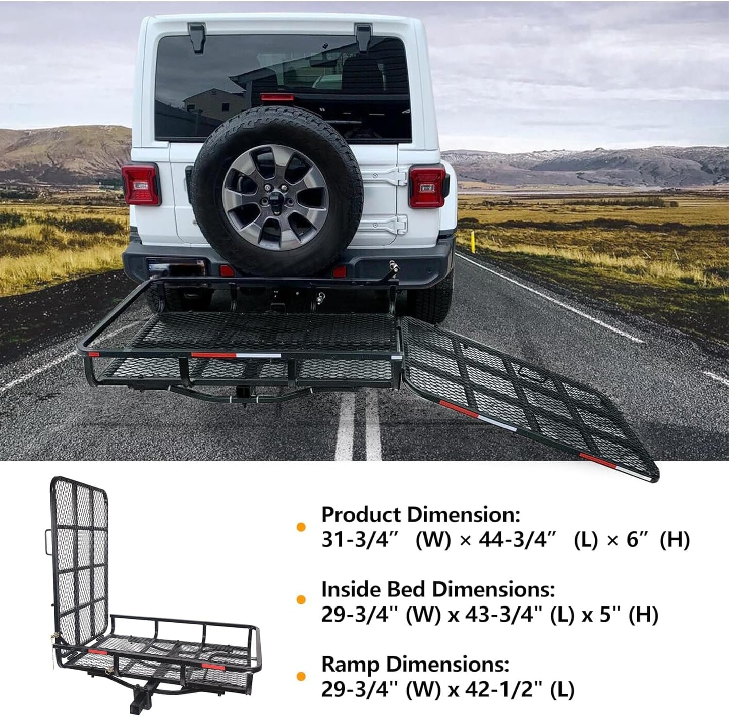 Hitch Mount Mobility Carrier with Loading Ramp for Scooter, Lawn Mower, Snow Blower, Equipment Hauler 500lb Capacity Basket-Style LYA-033S