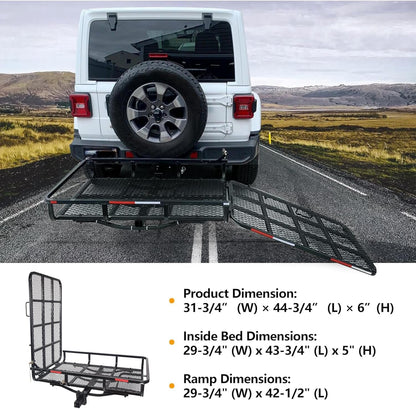 Hitch Mount Mobility Carrier with Loading Ramp for Scooter, Lawn Mower, Snow Blower, Equipment Hauler 500lb Capacity Basket-Style LYA-033S