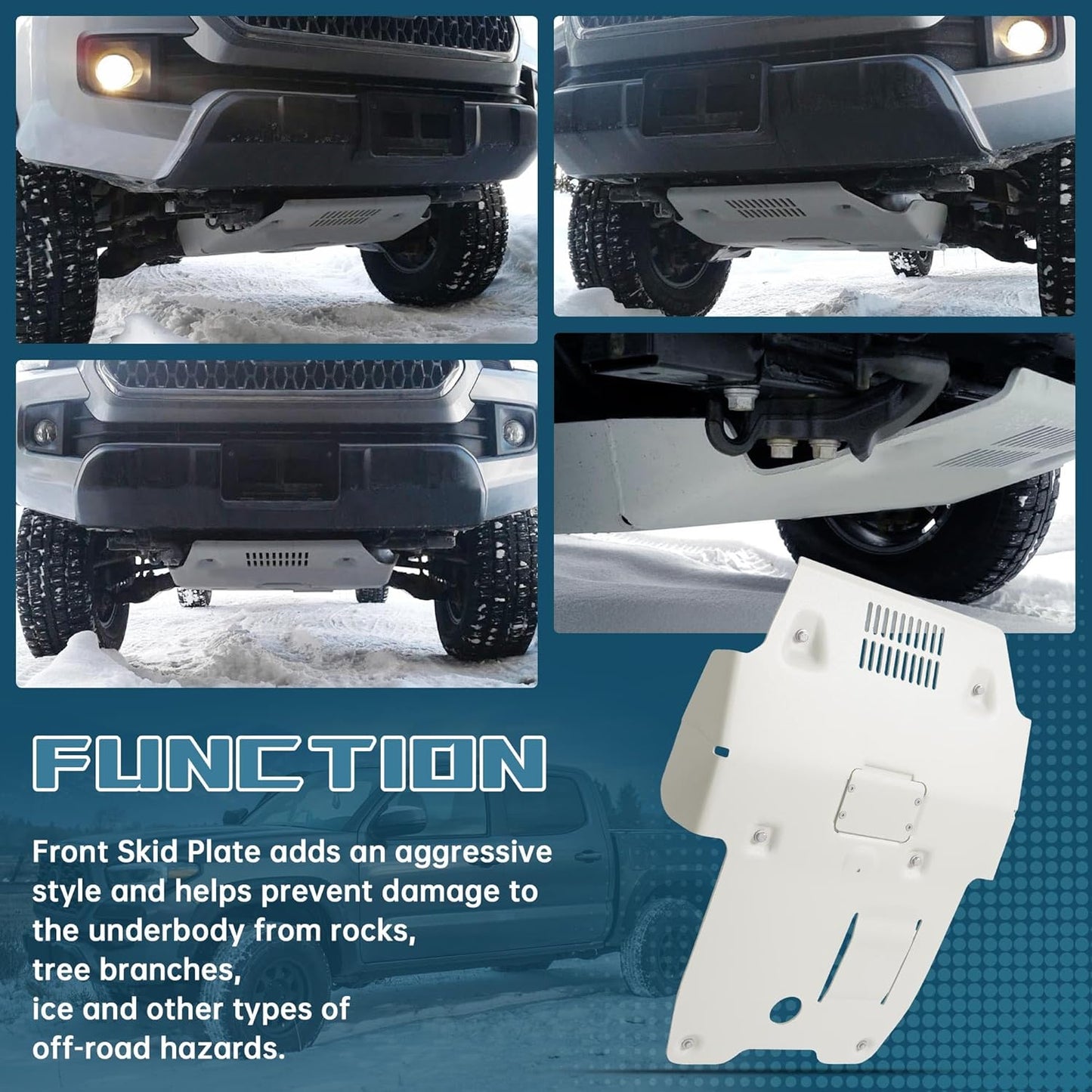 Front Skid Plate Protection Compatible with 2016-2023 Toyota Tacoma Replacement for PTR60-35190, PTR60-35160 Aluminum Powder Coated LYPS-065S