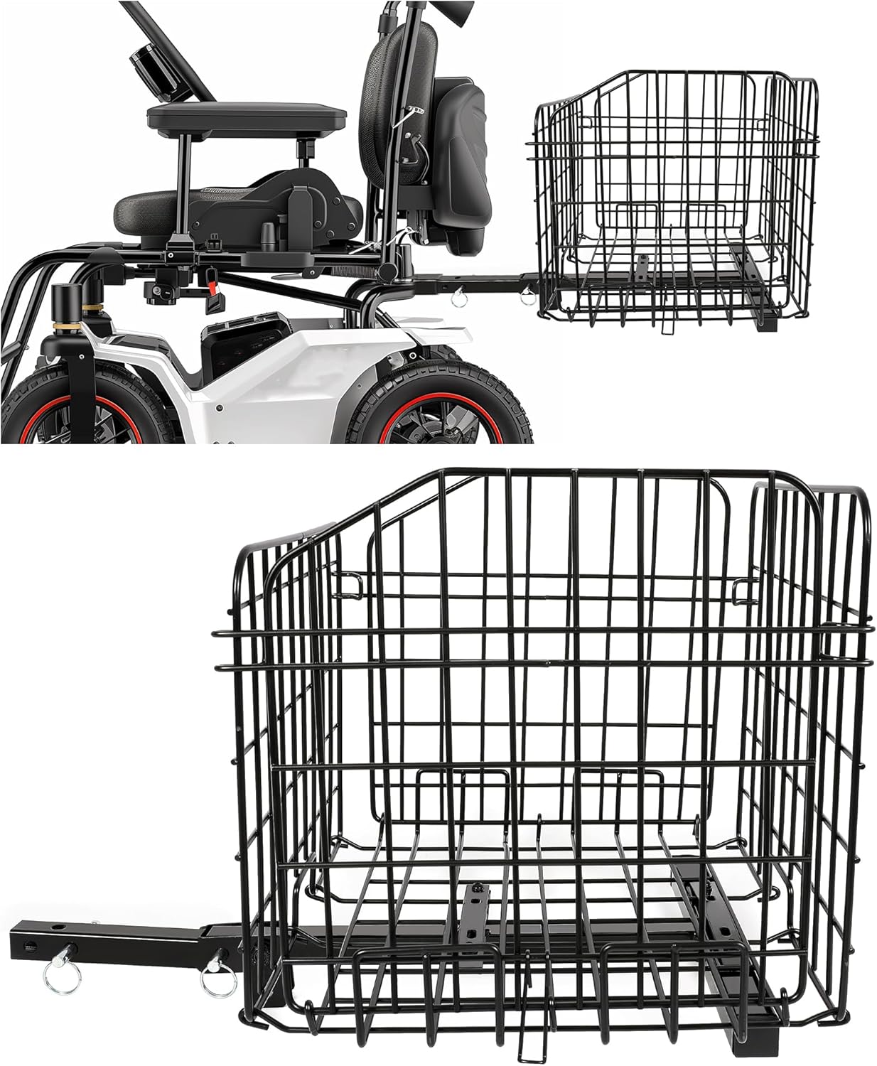 Rear Folding Basket Compatible with Most Pride Mobility Scooters Waterproof Made of Steel and Works with 1inches Receiver Storage Cargo Basket Black LYMM-154