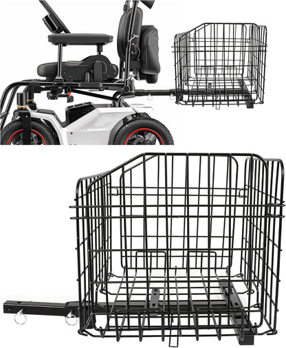 Rear Folding Basket Compatible with Most Pride Mobility Scooters Waterproof Made of Steel and Works with 1inches Receiver Storage Cargo Basket Black LYMM-154