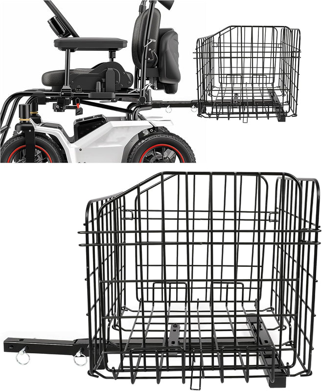 Rear Folding Basket Compatible with Most Pride Mobility Scooters Waterproof Made of Steel and Works with 1inches Receiver Storage Cargo Basket Black LYMM-154