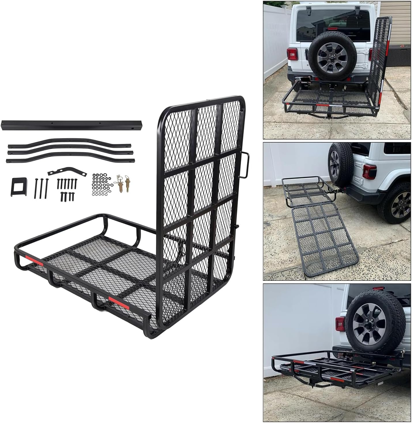 Hitch Mount Mobility Carrier with Loading Ramp for Scooter, Lawn Mower, Snow Blower, Equipment Hauler 500lb Capacity Basket-Style LYA-033S