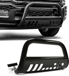 Bull Bar Front Bumper Grille Guard Protector w/Skid Plate Compatible with 2009-2018 Dodge Ram 1500 2019-2023 Dodge Ram 1500 Classic Brush Guard Brush Push Bar Black Steel Light Mount LYAM-502-1