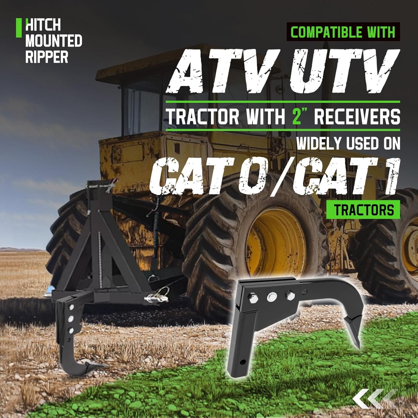 Adjustable Hitch Mounted Ripper for 2inches Receivers, 3 Point Trencher Compatible with ATVs UTVs Tractors, Plough Blade in Garden Bury Pipes Sow Seeds Lawn Digging Subsoil Heavy Duty LYOM-372