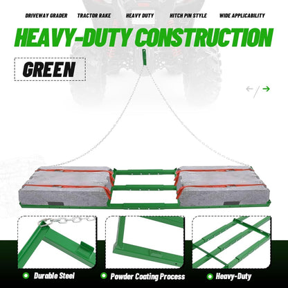 8FT Drag Harrow Driveway Grader Heavy Duty Tow Behind Drag Lawn Leveling Rake for UTV ATV Tractor Mower Land Leveler Lawn Leveling Rake W/ 6FT Chain (Green)