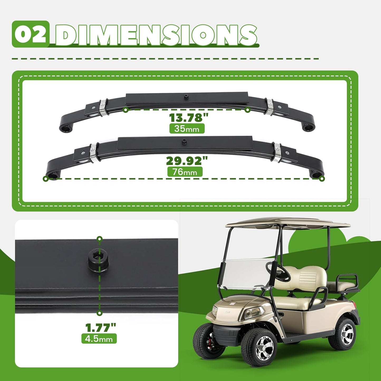 Rear Leaf Springs Compatible With Club Car DS Golf Cart 1981-Up Heavy Duty 3 Leafs with Bushings and Sleeves/Set of 2 LYMM-006S