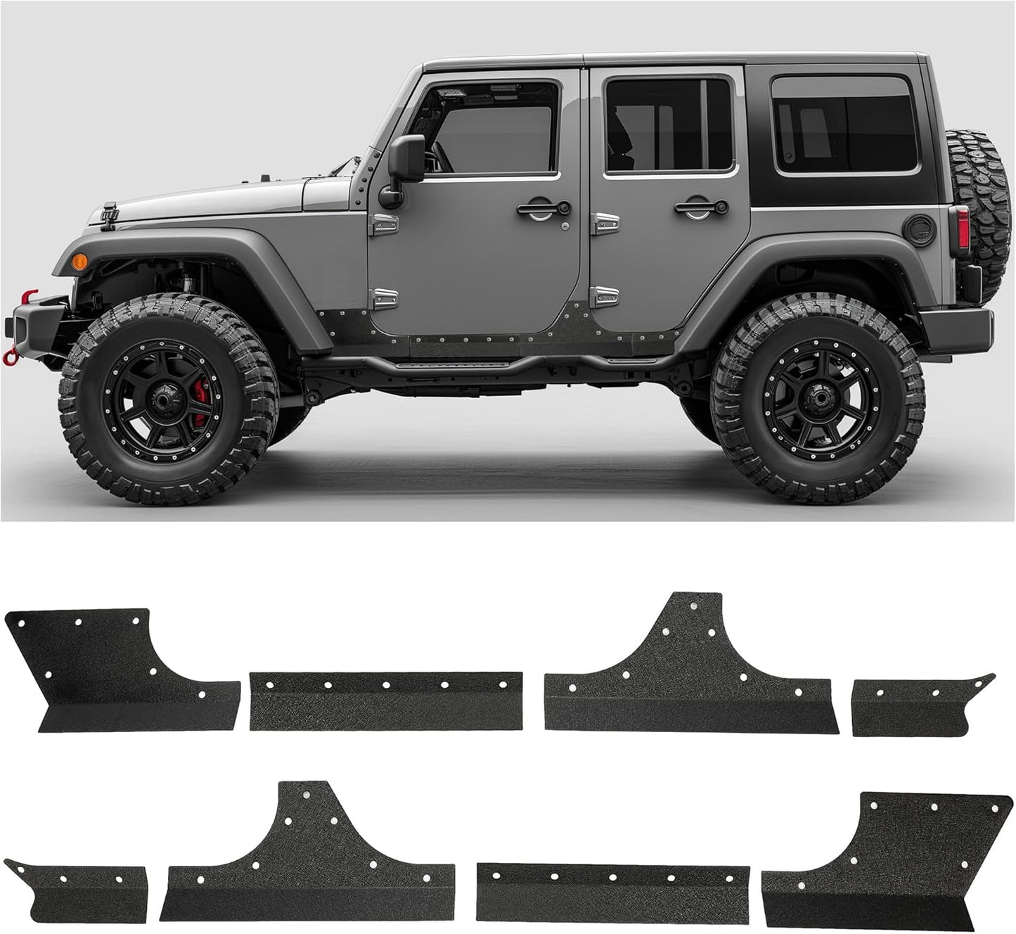 Door Armor Cladding Skid Plate Compatible with 2007-2018 Jeep Wrangler JK 4 Doors Powder Coated Steel Heavy-Duty Black Slider Rocker Guards Rock Panel LYAM-664