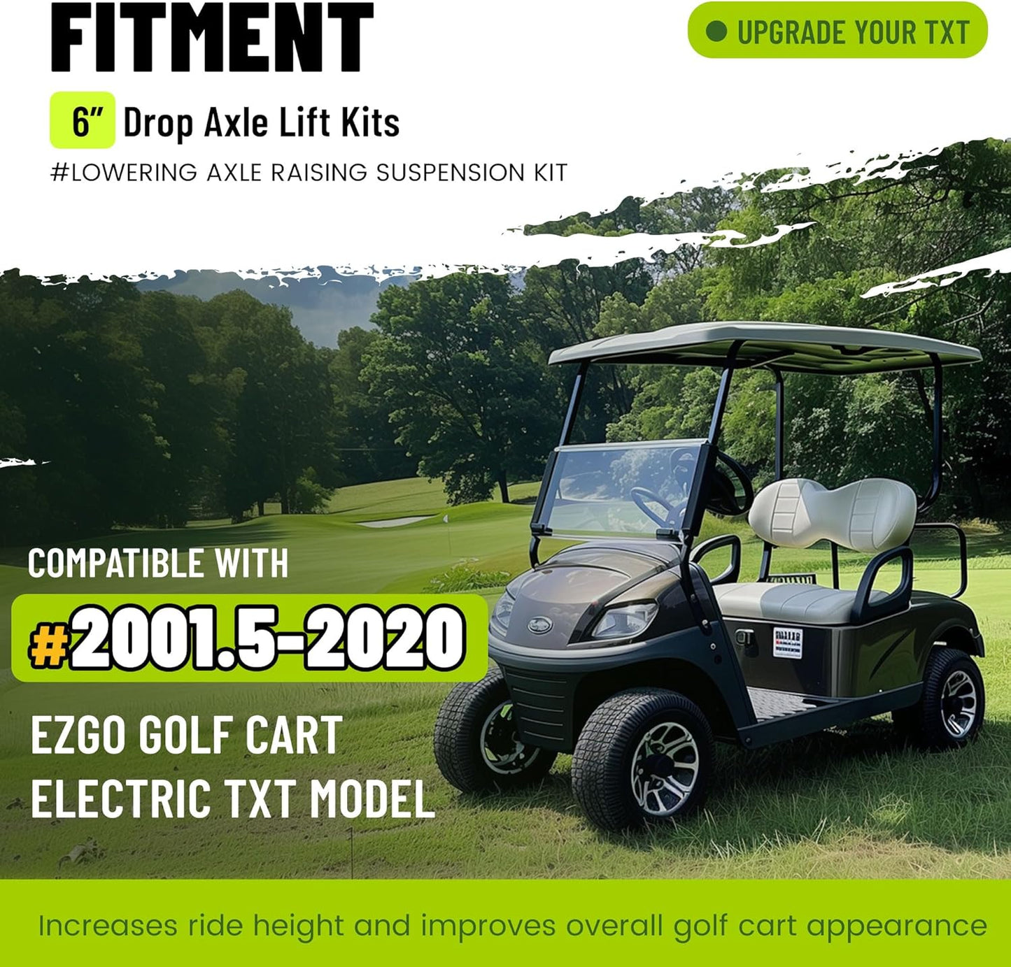6inches Drop Axle Golf Cart Lift Kit Compatible with 2001.5-2020 EZGO Medalist/TXT Golf Cart Model LYA-090S