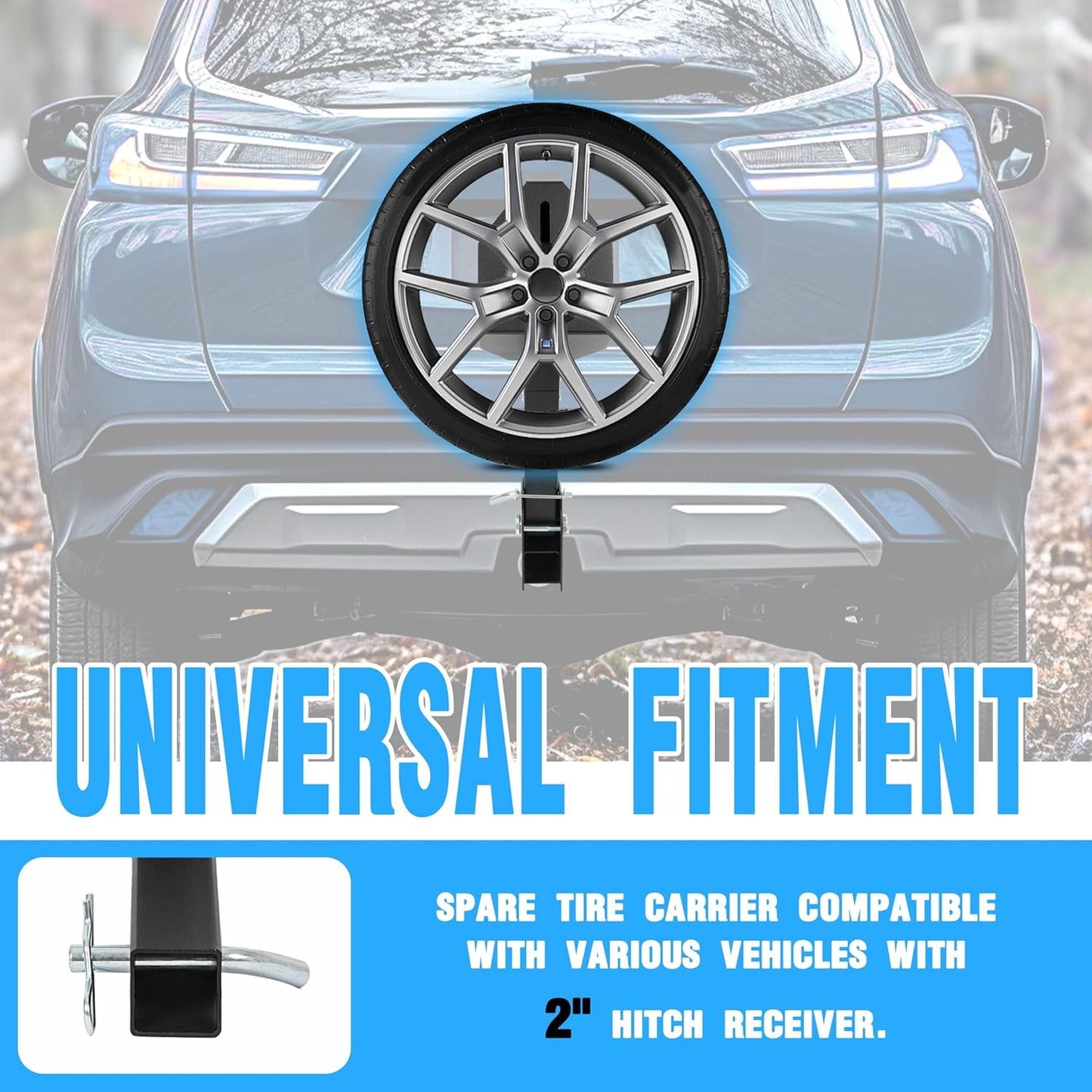 Trailer Hitch Spare Tire Mount Compatible with Truck with 2 Inch Hitch Receiver Fits 4 & 5 & 6 Lugs Adjustable Rack Holder Mount LYAM-X1056