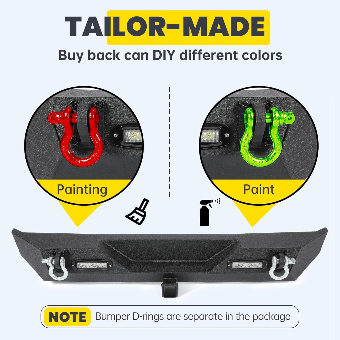 Rear Bumper Compatible with 1987-2006 Jeep Wrangler TJ YJ With LED Lights 2inches Hitch Receiver D-rings Off-Road Style Black Texture LYAM-301S
