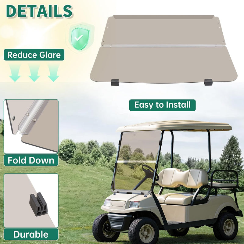 Tinted Windshield Compatible with 1982-2000.5 Club Car DS Golf Cart Smoke Style Fold Down Windscreen B23-61-S