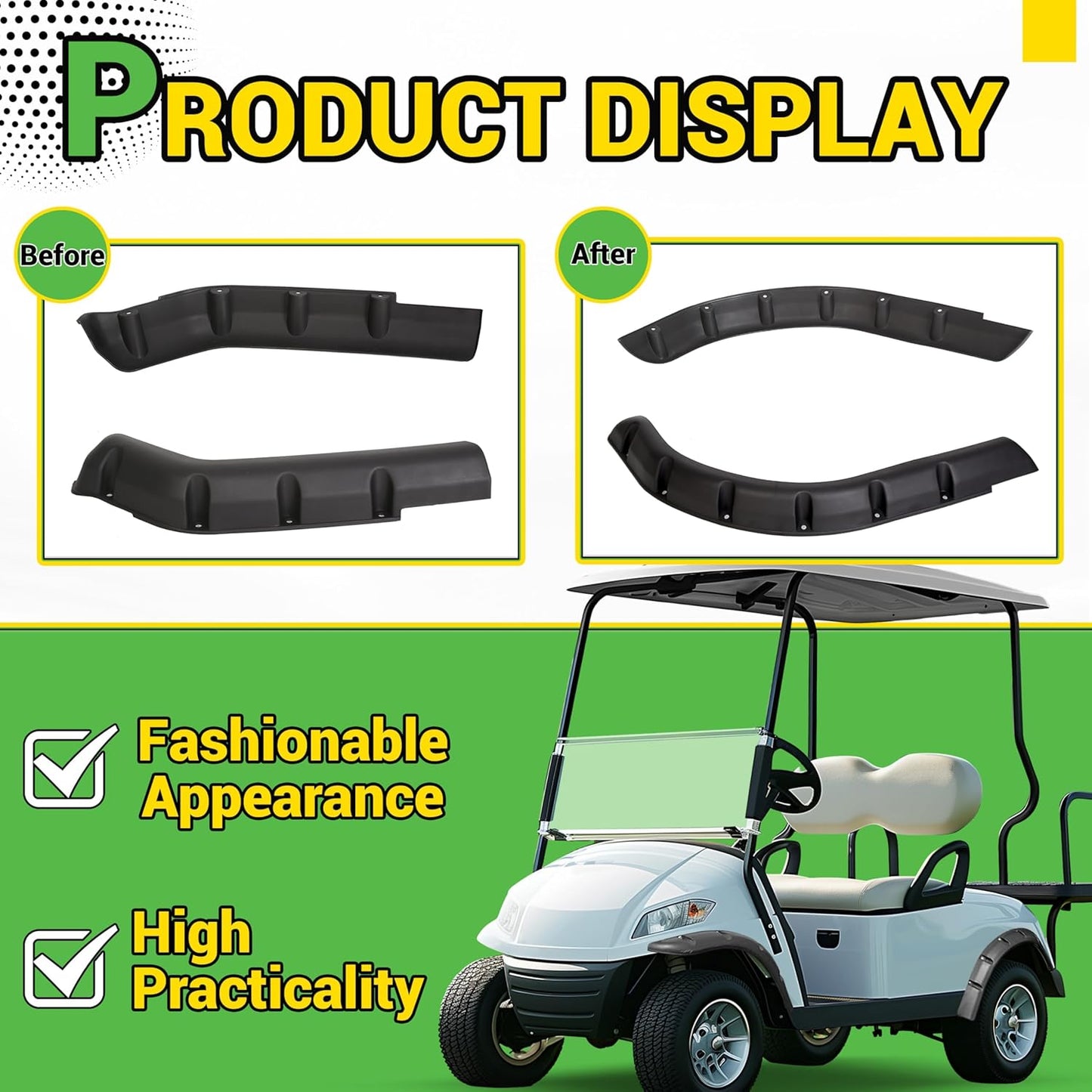 4pcs Front and Rear Standard Fender Flares Compatible with 1994-2013 Golf Cart EZGO TXT Model LYMP-049