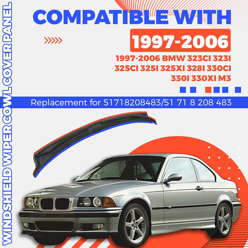 HECASA Windshield Wiper Cowl Cover Panel Compatible with 1997-2006 BMW E46 323Ci 323i 325Ci 325i 325xi 328i 330Ci 330i 330xi M3 Replacement for 51718208483 LYAP-481