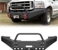 Front Bumper Assembly Compatible with 1999-2004 Ford F250 F350 F-250 F-350 Super Duty Steel Powder Coated w/Winch Plate Two Packages LYAM-X1255A+LYAM-X1255B