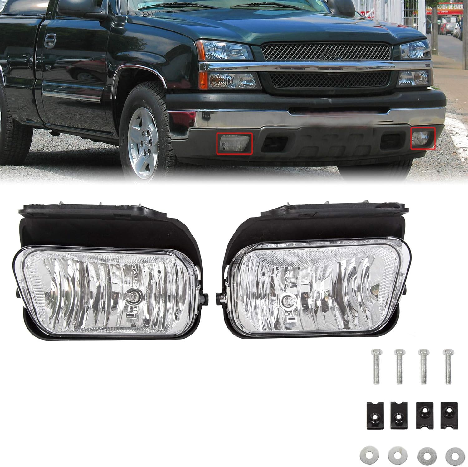 Bumper Fog Lights Lamps Compatible with 2003-2007 Chevy Silverado 2002-2006 Chevy Avalanche with Bulbs Driver Side+Passenger Side LYPL-076