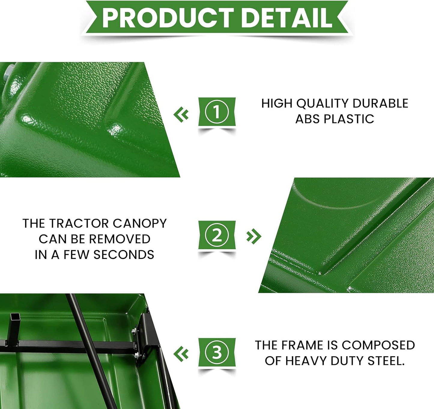 Green Tractor Canopy Compatible with John Deere Compact Utility Tractors with rops 34inches Wide or Less. Fit 1 1/2inches x 3inches, 2inches x 2inches or 2inches x 3inches ROPS Sun Shade Canopy with Bracket 35inches W x 40inches L LYJD-018S-2