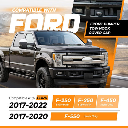 Front Bumper Tow Hook Bolt Cover Cap Compatible with 2017-2022 Ford F250 F350 F450 F550 Super Duty Replace for FO1037107 HC3B 17F751-AC, HC3B 17F751-AD, HC3Z17A900D, HC3Z 17A900-B 2PCS
