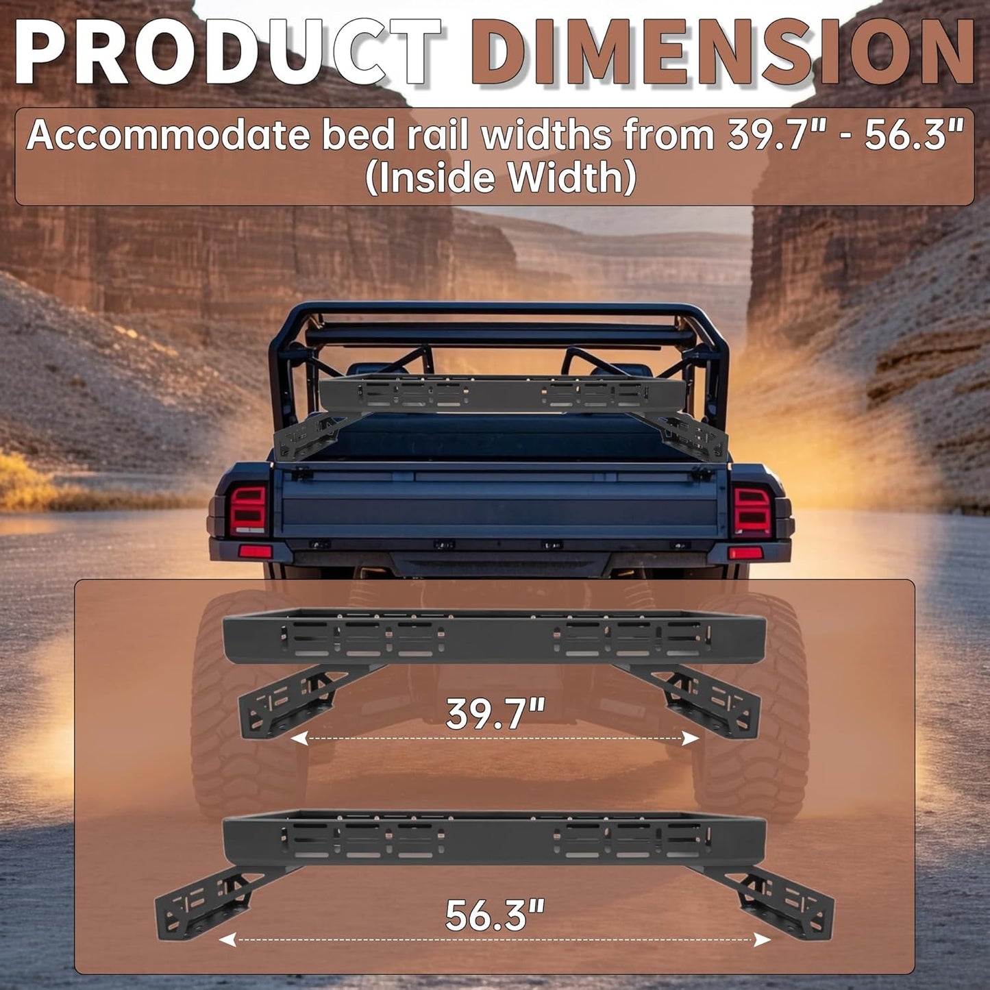 Overbed Cargo Rack UTV Compatible with Fully Adjustable Mounting Brackets Accommodate Bed Rail Widths from 39.7inches - 56.3inches (Inside Width) Full-Bed Rack LYMM-206S
