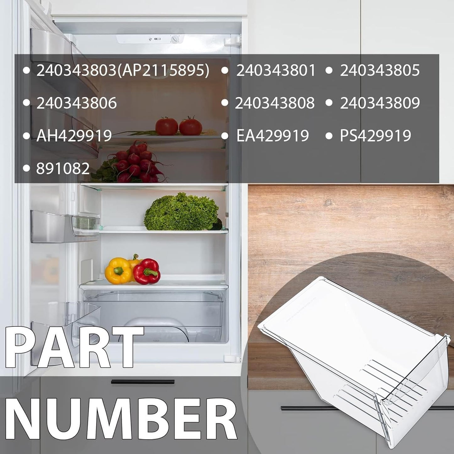 240343803 AP2115895 240343801 Crisper Pan (Bottom) Compatible with Frigidaire Refrigerator Kenmore Crisper Bin Crisper Drawer 240343805 Replacement only LYOP-054
