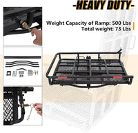 Load image into Gallery viewer, ECOTRIC Hitch Mount Wheelchair Carrier with Mobility Ramp for Wheelchair Scooter Lawn Mower Snow Blower Hauler 500lb Capacity Basket-Style LYA-033S
