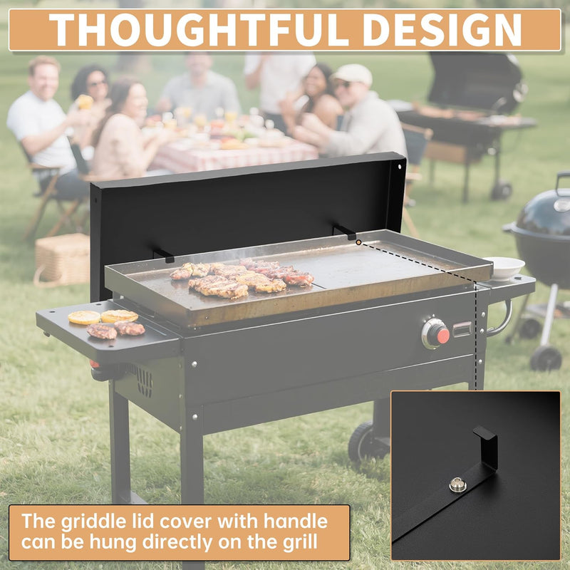 KUAFU 28inches Griddle Cover Lid Compatible with 28 inch Blackstone Front and Rear Grease Griddle Top Hard Top Lid W/Handle Outdoor Cover Steel Powder Coated Black LYOM-168-1