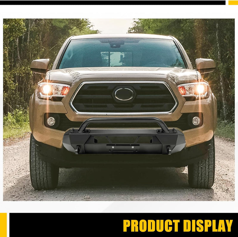KUAFU Front Winch Bumper Compatible with 2016-2023 Toyota Tacoma Guard Bull Bar W/Winch Mount 4x4 Front Bumper Split Type Brush GuardFront Bumper Grill Grille Guard Protector Brush Push Bar Steel LYAM-030
