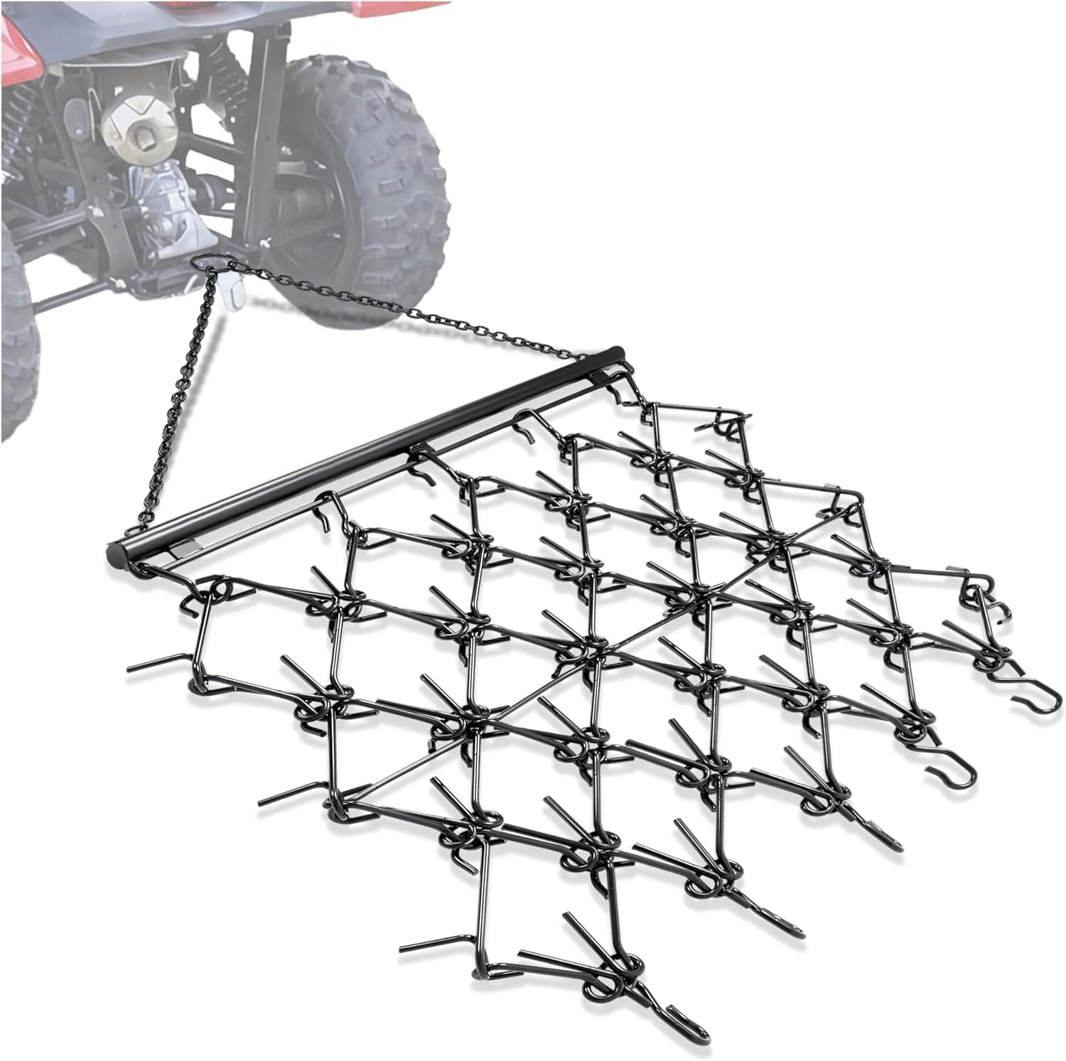 4' x 4' Heavy Duty Chain Drag Harrow 3/8inches Tines Compatible with Tractors ATV UTV Lawn Tractor Attachments for Leveling, Grading, Breaking up Soil, Garden Towing, Field, Yard, Farm LYOM-237