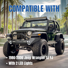 Front Winch Bumper Black Compatible with 1986-2006 Jeep Wrangler TJ YJ With D-rings and 2 LED Lights LYAM-292T