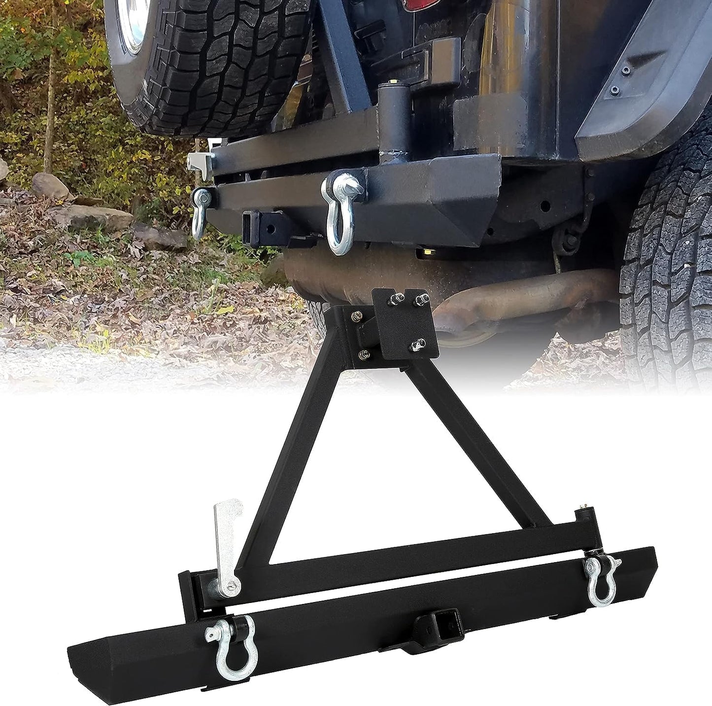 Rear Bumper Compatible With 1987-2006 Wrangler TJ YJ LJ W/Tire Carrier&D-Rings Steel Textured Black LYAM-291A+LYAM-291B