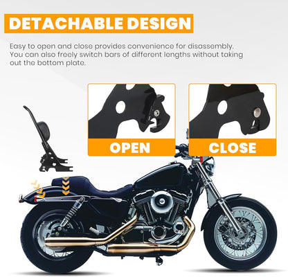 Detachable Sissy Bar Passenger Backrest Compatible with 2004-Up Harley Sportster XL883C 883R XL1200R 1200C 1200S XLH883 XLH1200 Motorcycle Backrest W/Cushion Pad LYHD-31-GB