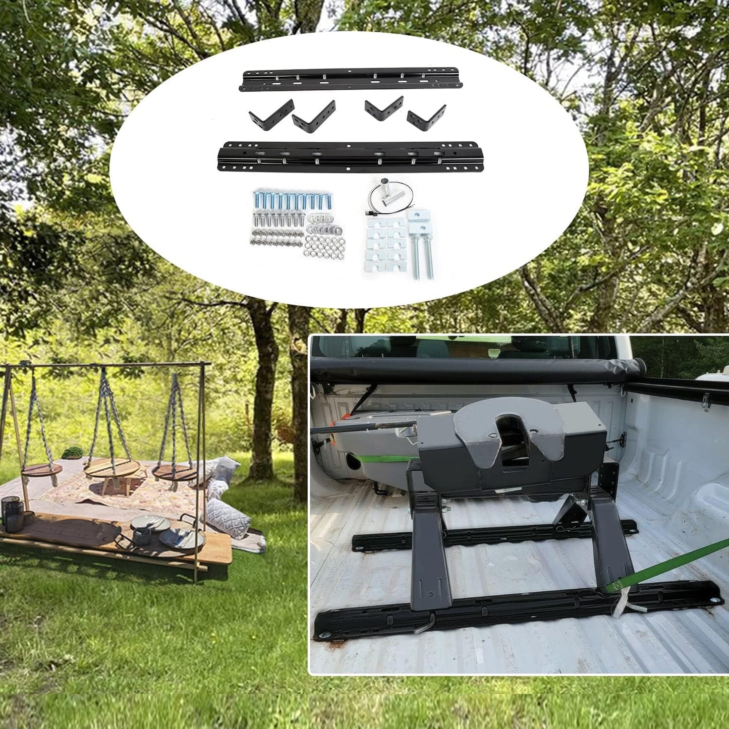 Fifth 5th Wheel Trailer Hitch Mount Rails and Brackets W/Installation Kits for Full-Size Trucks LYAM-317-2T