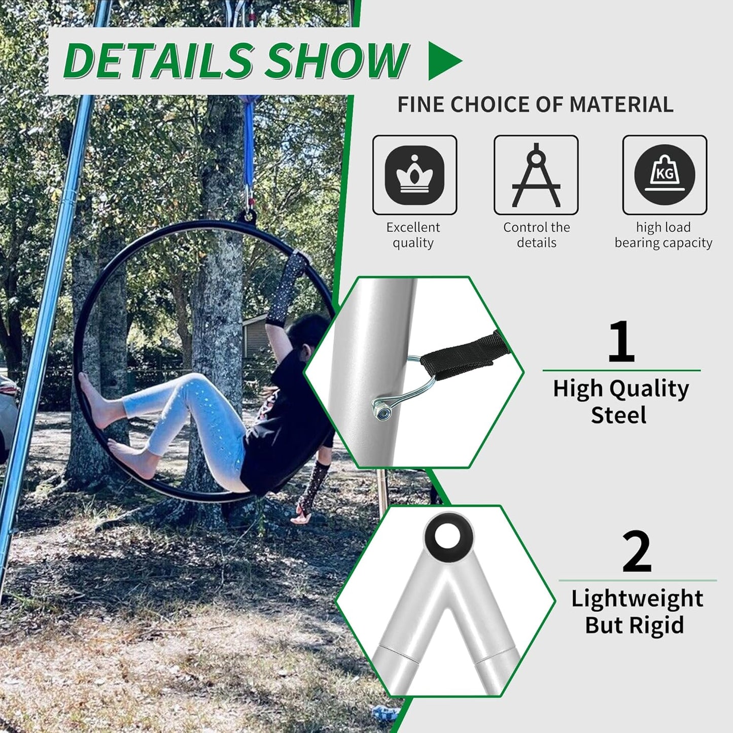 9.6 FT Portable Stand Yoga Swing Stand 551 LBS Aerial Yoga Frame Yoga Sling Inversion Equipment Steel Silvery for Indoor and Outdoor Triangle Structure LYOM-120T-1