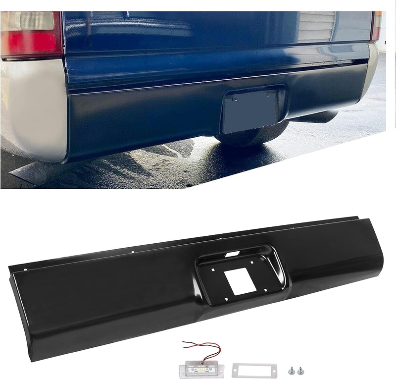 Rear Steel Roll Pan Bumper License Plate LED Light Compatible with 1999-2007 Chevy Silverado & GMC Sierra 1500 2500 3500 Pickup Trucks LYAM-397