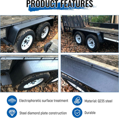 Tandem Axle Trailer 10-1/4inchesx72-7/8inchesx13inches Fit 13inches-15inches Tires Car Hauler Trailer,Cargo Trailer,Utility Trailer,Landscape Trailer Heavy Duty Unpainted Steel Diamond Fenders Tread Plate (2 Fenders) LYAM-336